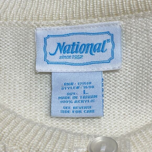 Vintage Cardigan Sweater Women’s Large Cream Crochet Details Acrylic Cottagecore - Picture 9 of 10